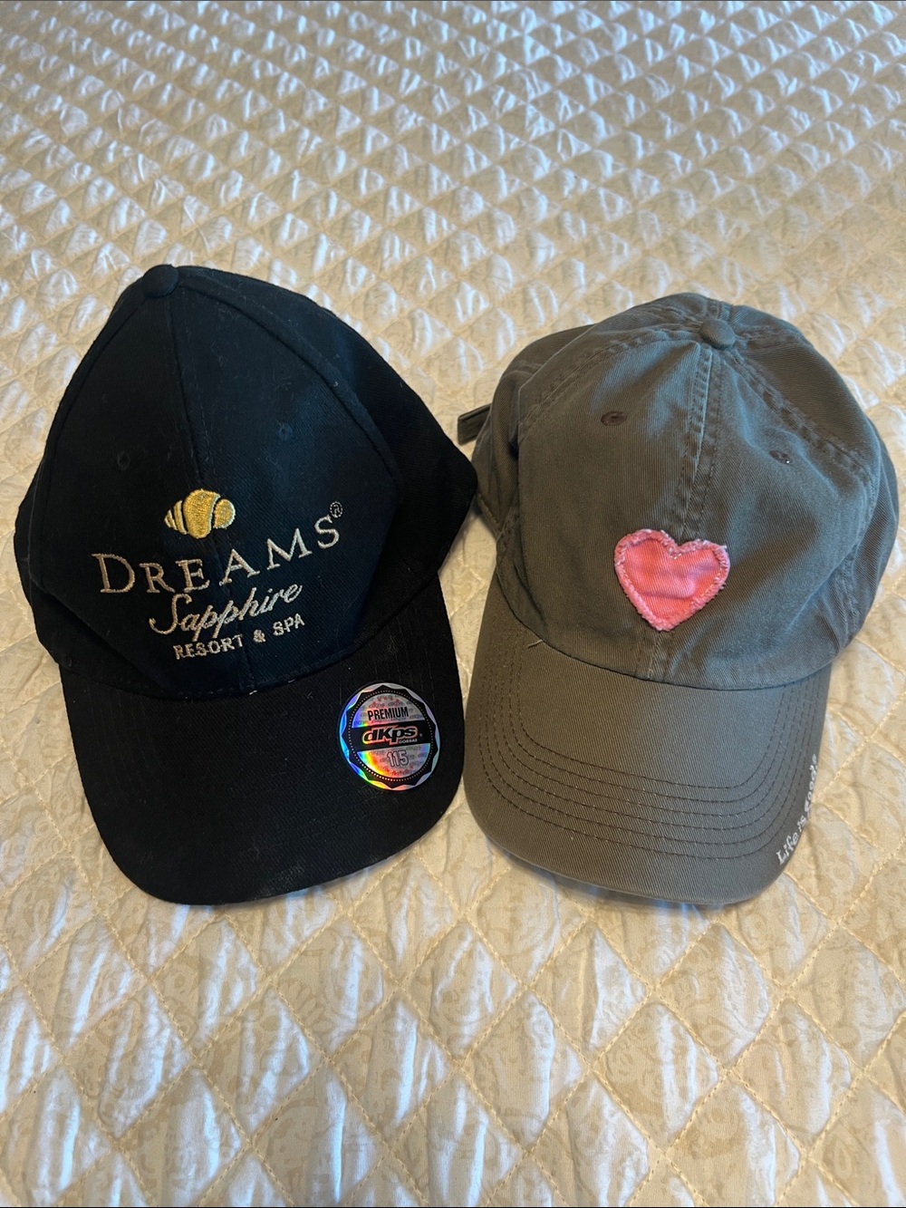 Dreams Sapphire Resort Black Baseball Cap and Brown Life is Good Pink Heart Cap